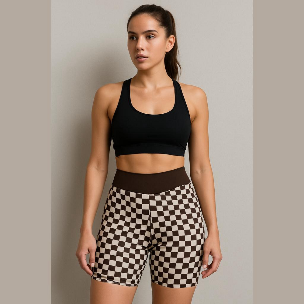 Wilo brown checkered bike shorts with pockets size XS